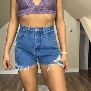 Distressed Medium Wash High Waisted Cutoff Shorts